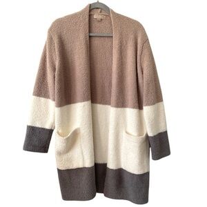 Barefoot Dreams CozyChic Knit Colorblock Warm Midi Open Front Cardigan